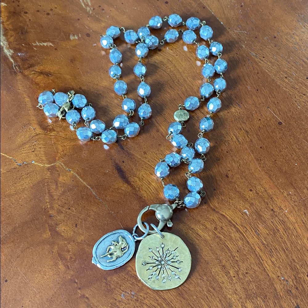 Waxing Poetic Ensemble “Bright Silver” Necklace Two Rare Retired Charms
